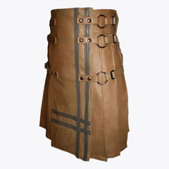 Brown Leather Utility Style Kilt For Men