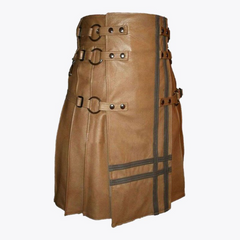 Brown Leather Utility Style Kilt For Men