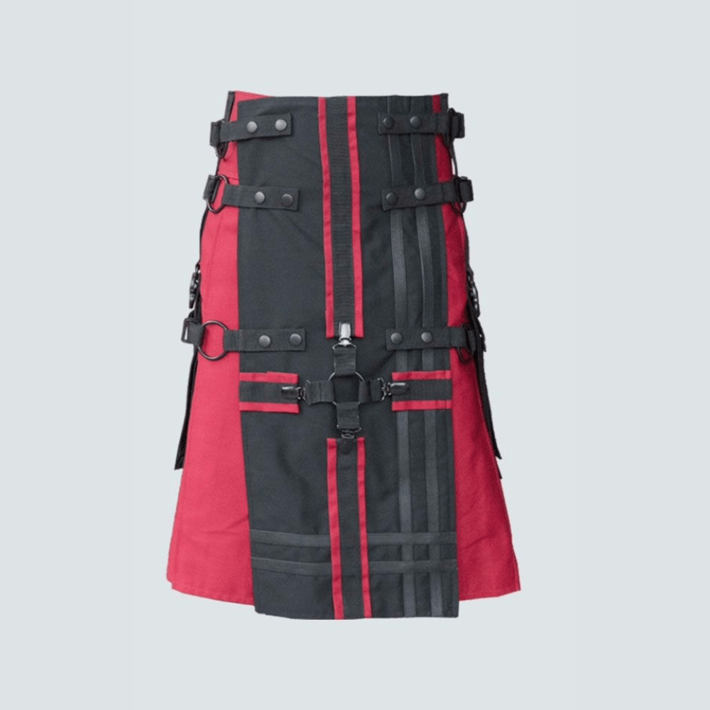 Black & Red Deluxe Hybrid Utility Kilt - Kilt Kingdom