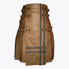 Brown Leather Utility Style Kilt For Men