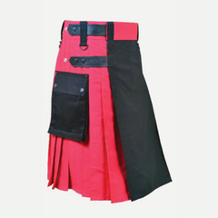 Black and Red Double Tone Kilt With Leather Straps