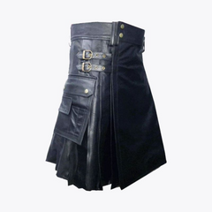 Handmade Black Leather Kilt For Men