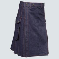 Blue Denim Kilt With Red Thread