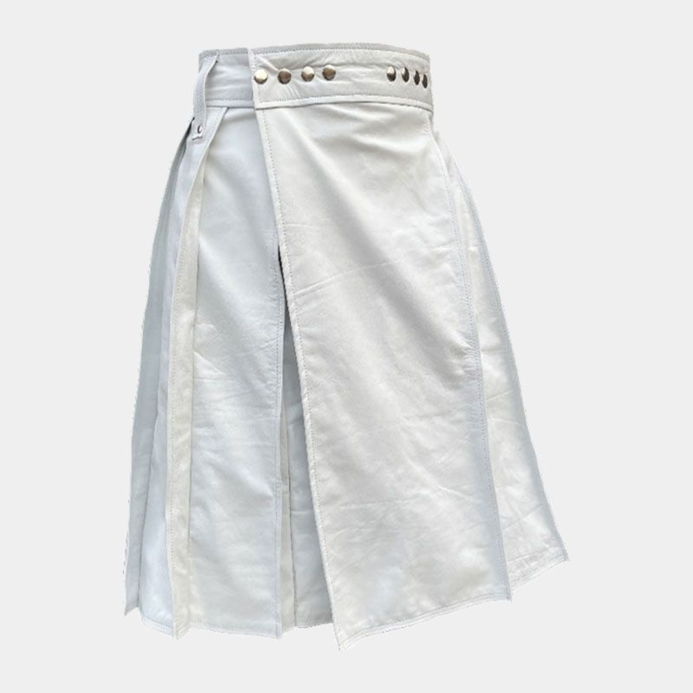 White Leather Kilt For Men