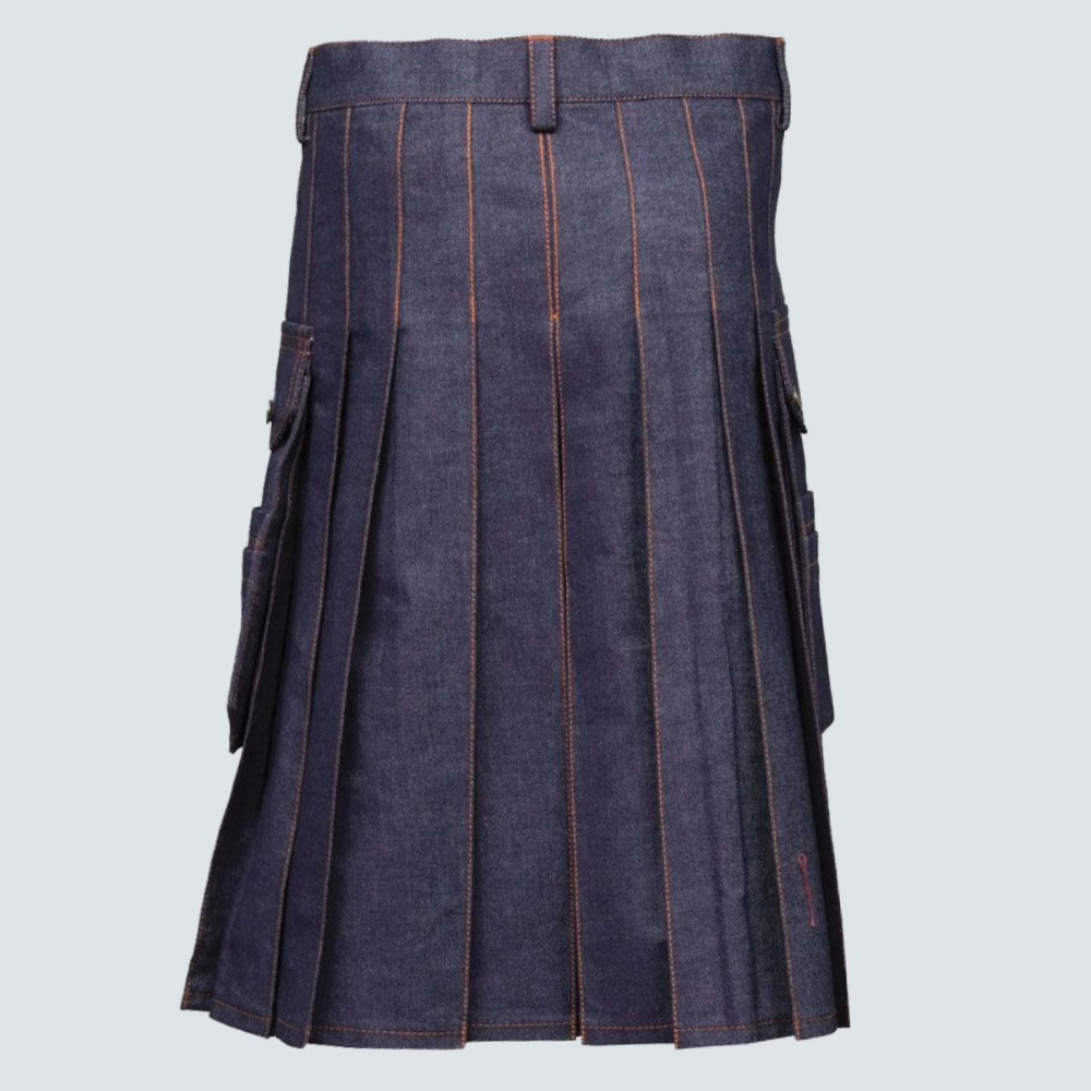 Blue Denim Kilt With Red Thread