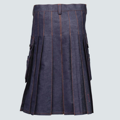 Blue Denim Kilt With Red Thread