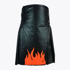 Fire Flame Black Leather Kilt