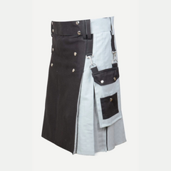 Scottish Black And Gray Cotton Kilt