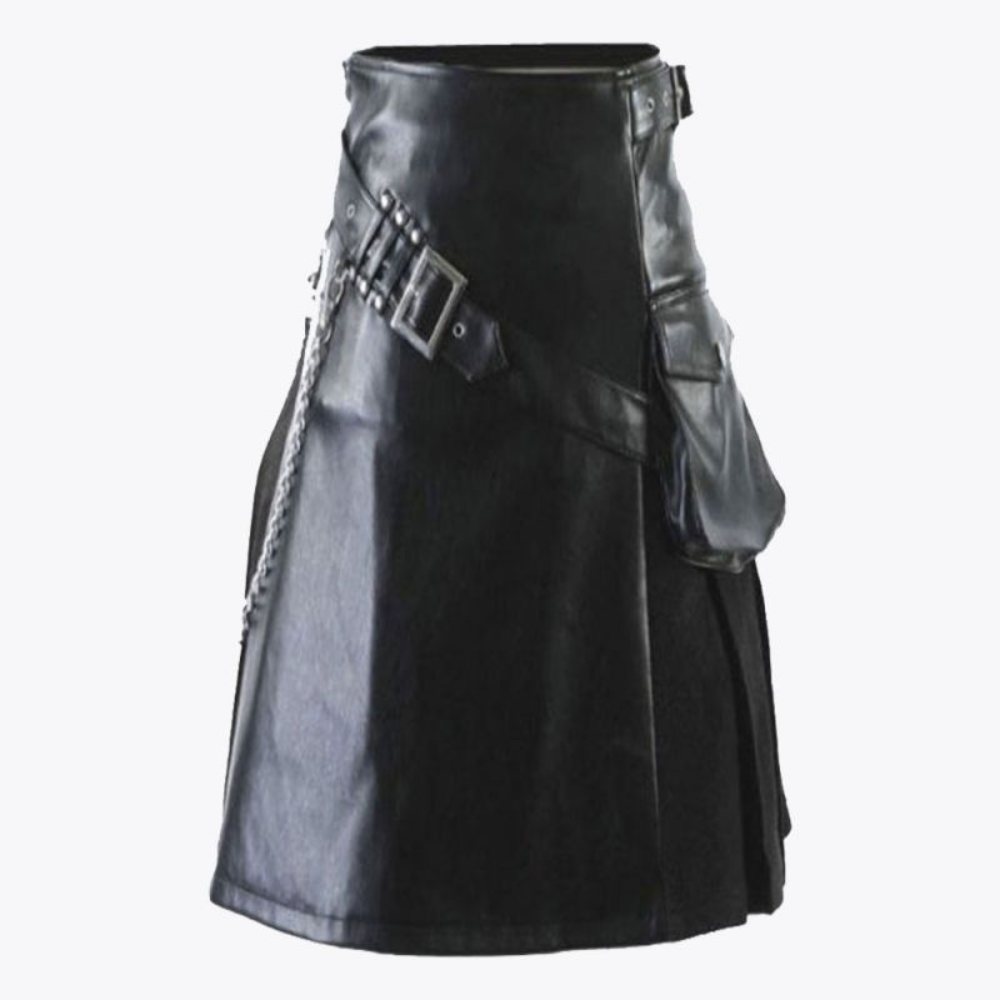 Black Gladiator Viking Leather Kilt For Men