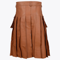 Brown Leather Utility Kilt For Men