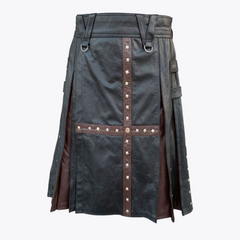 Black & Brown Modern Leather Kilt For Mens