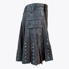 Black & Brown Modern Leather Kilt For Mens