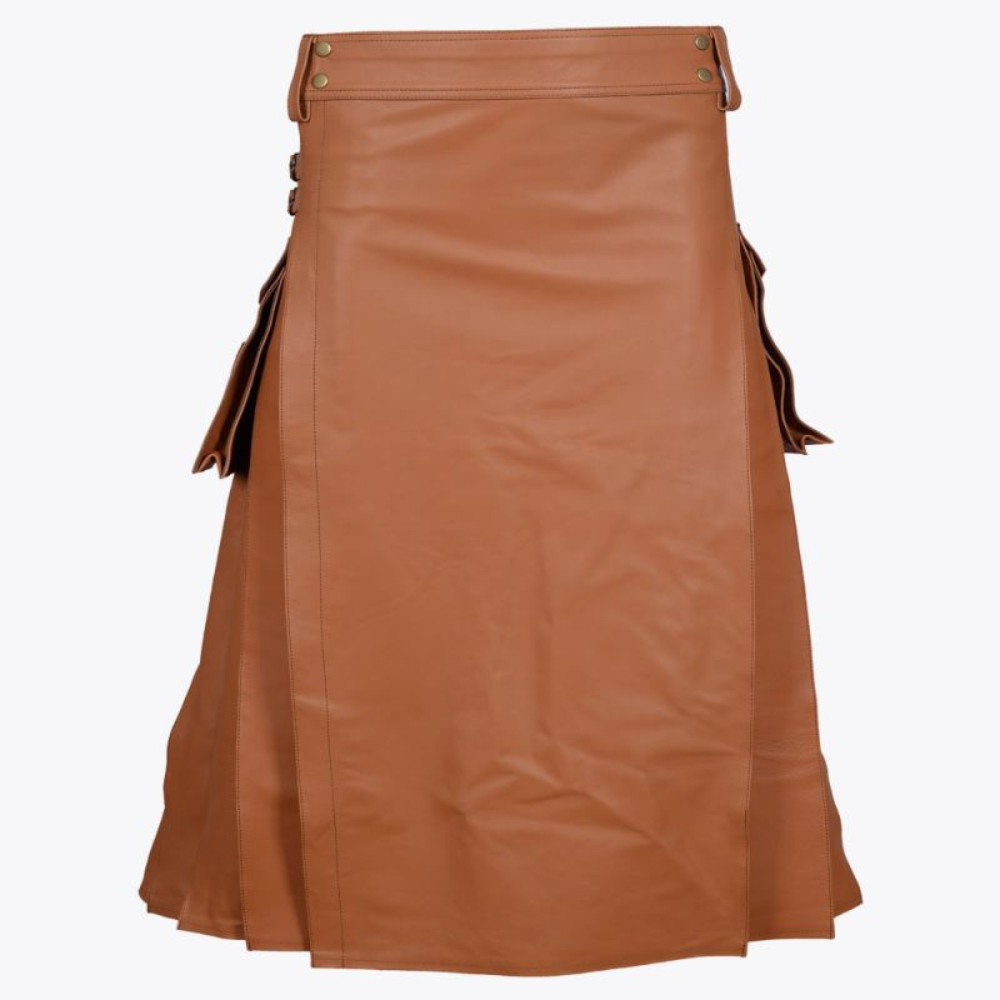 Brown Leather Utility Kilt For Men