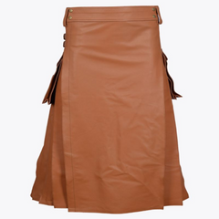 Brown Leather Utility Kilt For Men