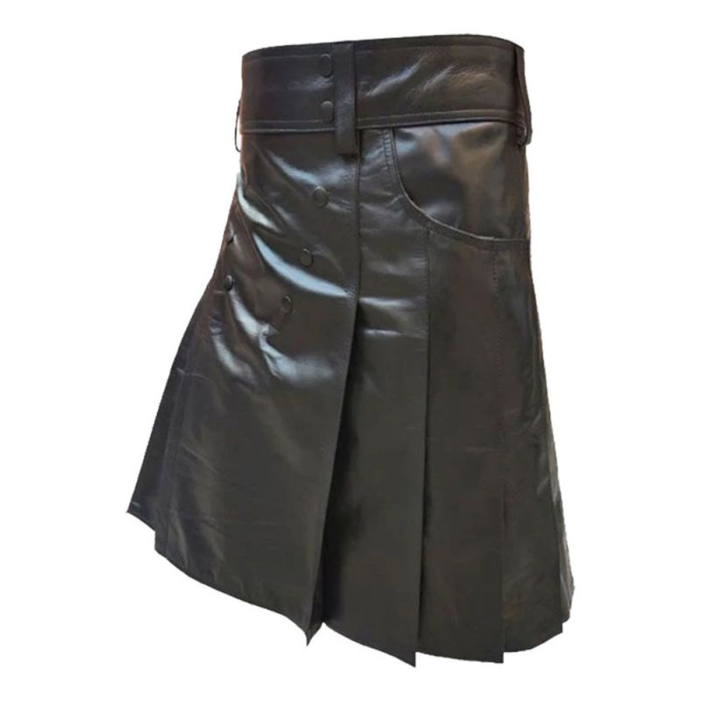 Modern Black Leather Kilt For Men