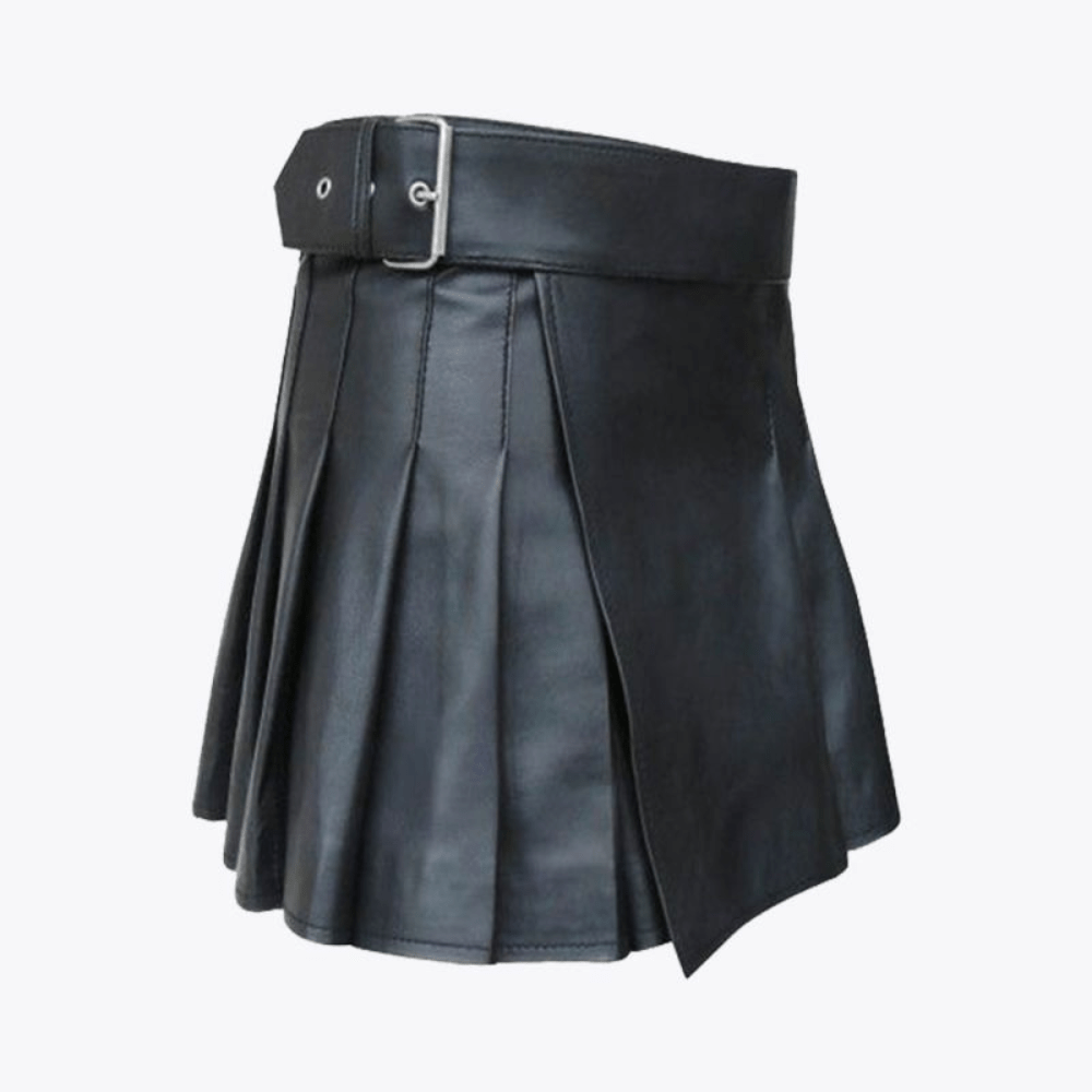 Women Black Leather Modern Mini Kilt - Kilt Kingdom