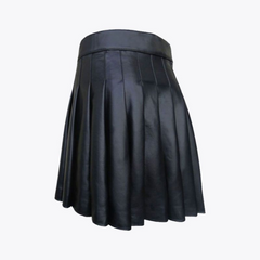 Black Leather Pleated Kilt For Men