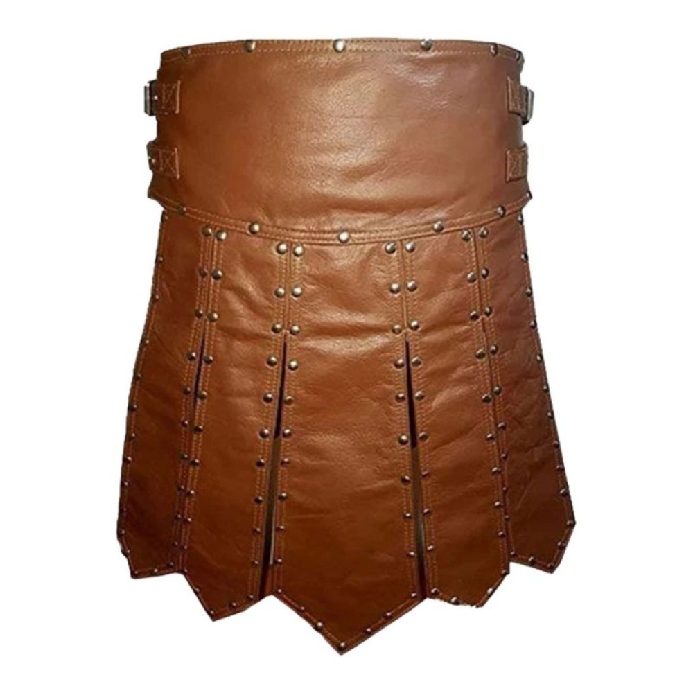 Studded Brown Leather Gladiator Kilt