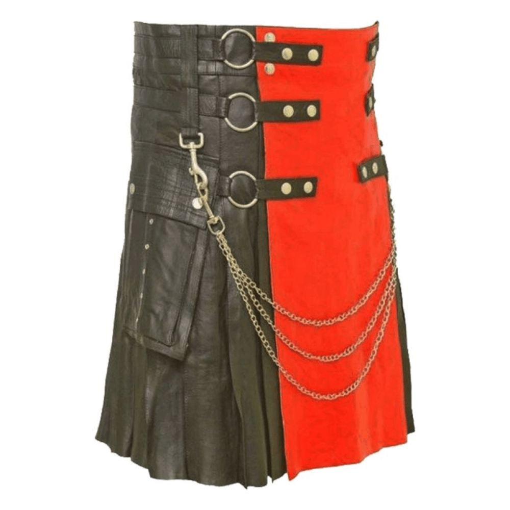 Fashion Leather Kilt With Red Apron - Kilt Kingdom