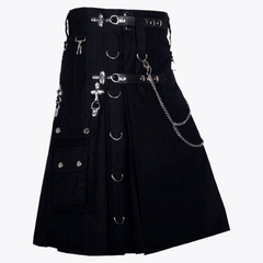 Gothic Throng Silver Accessories Black Cotton Kilt