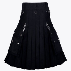 Gothic Throng Silver Accessories Black Cotton Kilt