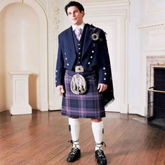 Navy Blue Prince Charlie Jacket with Heritage of Scotland Tartan Kilt Outfit Package