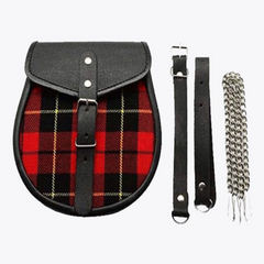 Red and Black Plaid Scottish Sporran with Chain Belt