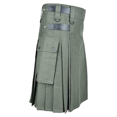 olive green cotton utility kilt