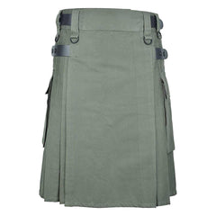 olive green cotton utility kilt