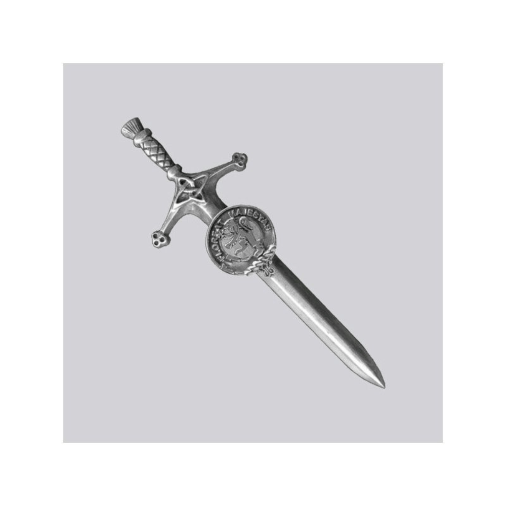 Chromed Sword Kilt Pin with Celtic Shield Design - Kilt Kingdom
