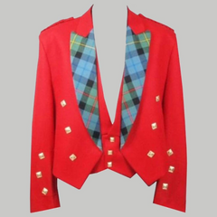 Red Prince Charlie Jacket With Tartan Lapel Made To Measure