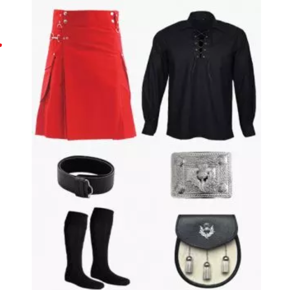 Red Cargo Kilt with Black Shirt and Accessories Deal