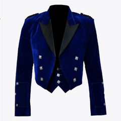 Blue Velvet Prince Charlie Jacket With Waistcoat