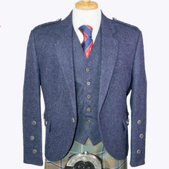 Lomond Blue Tweed Kilt Jacket and Waistcoat