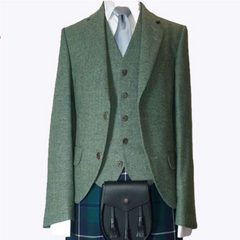 Premium Lovat Green Tweed Dress Kilt Jackets with Vest