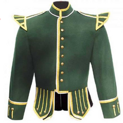 Green Doublet Piper Kilt Jacket with Gold Trim