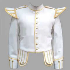 White Fancy Doublet Piper Kilt Jacket with Gold Trim