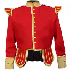 Red Buff Fancy Doublet Piper Kilt Jacket with Gold Trim