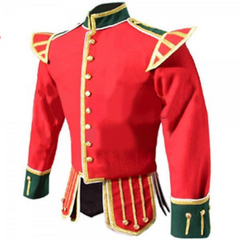 Red Green Fancy Doublet Piper Kilt Jacket with Gold Trim