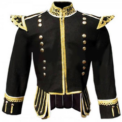 Black Fancy Doublet Piper Kilt Jacket with Standing Collar