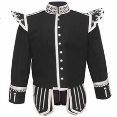 Black Fancy Doublet Piper Kilt Jacket