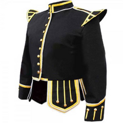 Black Fancy Doublet Piper Kilt Jacket with Gold Trim