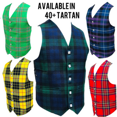 Men's Handmade Scottish Tartan Waistcoat Bias Cut 5 Buttons Kilt Vest Wedding Vest in 40+ Clan Tartans