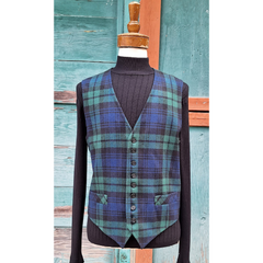 Vintage Men’s Navy & Green Tartan Plaid Waistcoat – 1970s