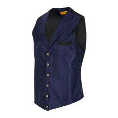 Men's Victorian Suit Vest Steampunk Gothic Waistcoat Vest Paisley Design Vest Navy Blue