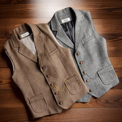 Men Vintage Wool Vest, Wool Textured Tweed Waistcoat, Spring Autumn Casual Wool Vest,