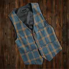 5 Styles Plaid Vest, Vintage Button Striped Plaid Vest, Wedding Groomsmen V Neck Plaid Waistcoat, Men Plus Size Striped Plaid Waistcoat