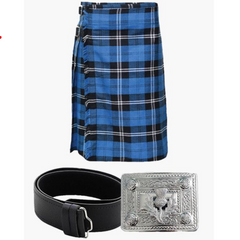 Ramsay Blue Tartan Kilt with Belt and Buckle Deal