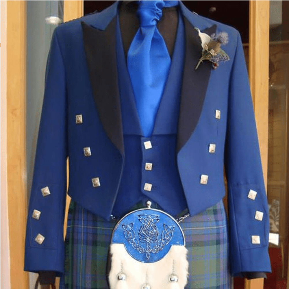 Blue Prince Charlie Kilt Jacket with Black Lapel - Kilt Kingdom