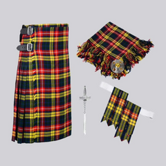 Scottish 8 Yard Buchanan Tartan Kilt Package Kilt Flyplaid Flashes Kilt Pin Brooch